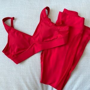 Fabletics red leggings set with mesh detail